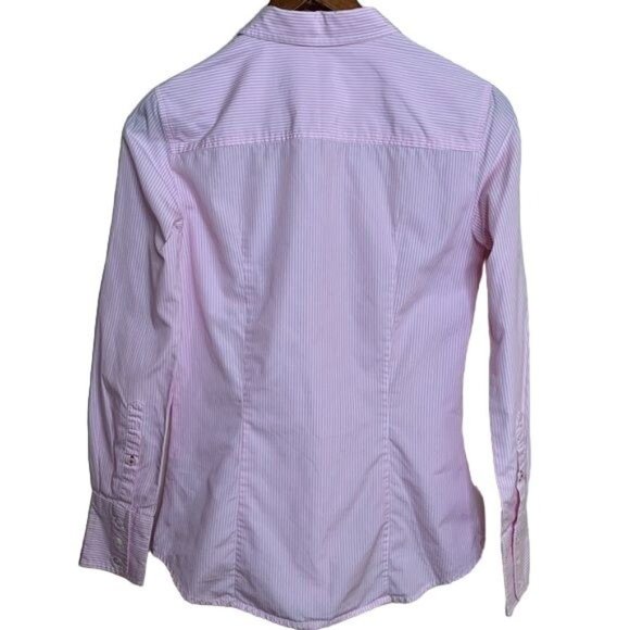 J. Crew Blouse Kathryn Slim-Fit Pinstripe Button Down Shirt Pink White XSmall - Picture 4 of 9